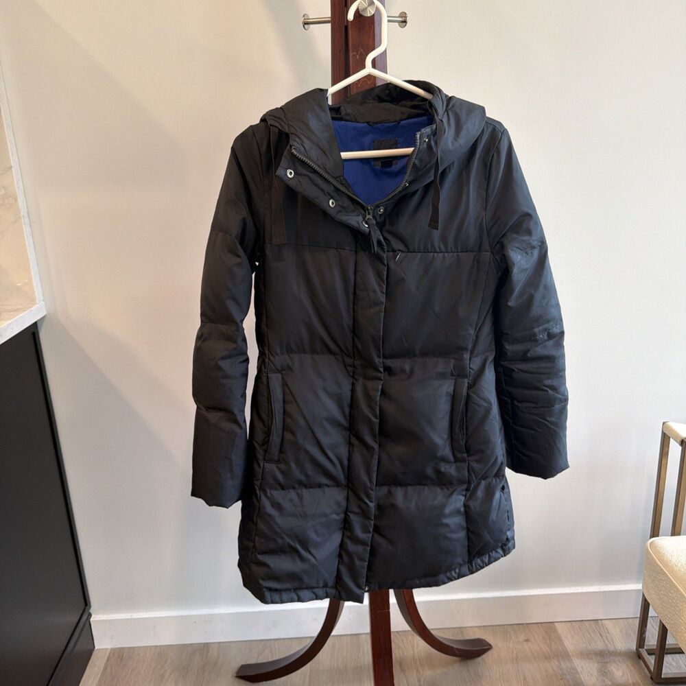 Cabincore Cozy Warm Gap Women Down Hooded Puffer Jacket Mid-Length Black XS